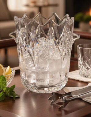 Bohemia Crystal Ice Bucket With Tongs Made in Czech Republic 6.5 x 5 NEW